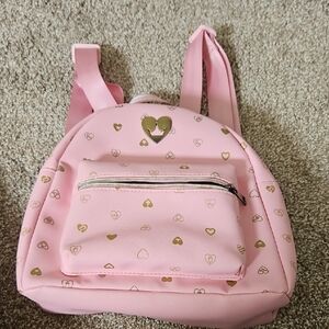Pink Girl's Mini Backpack with Gold Heart Accents